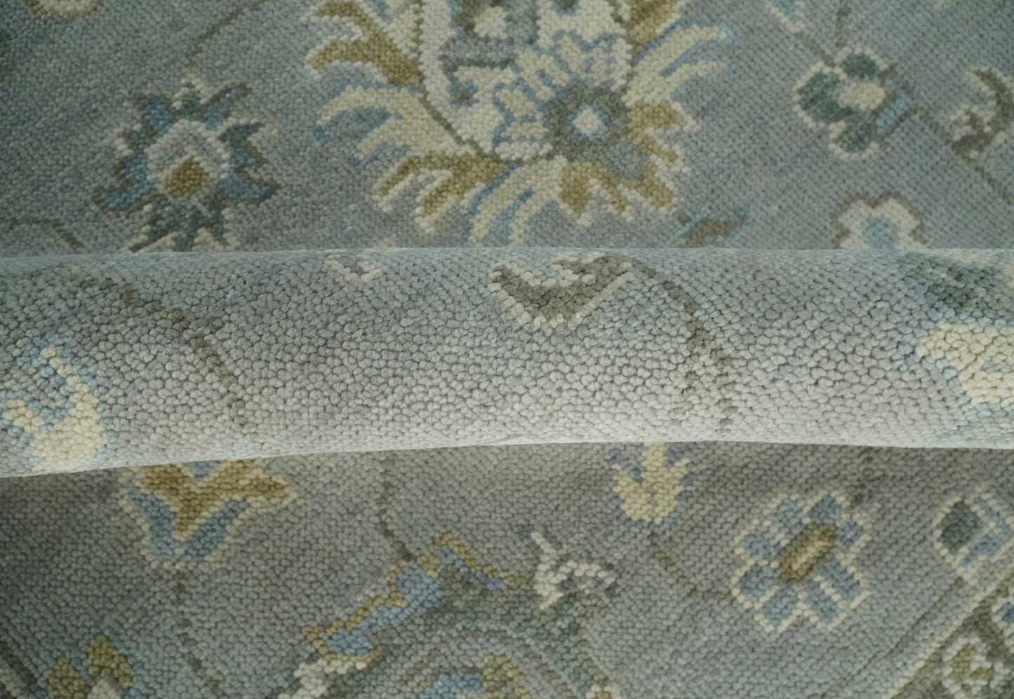 Silver and Brown Antique Traditional Floral Oushak wool area Rug