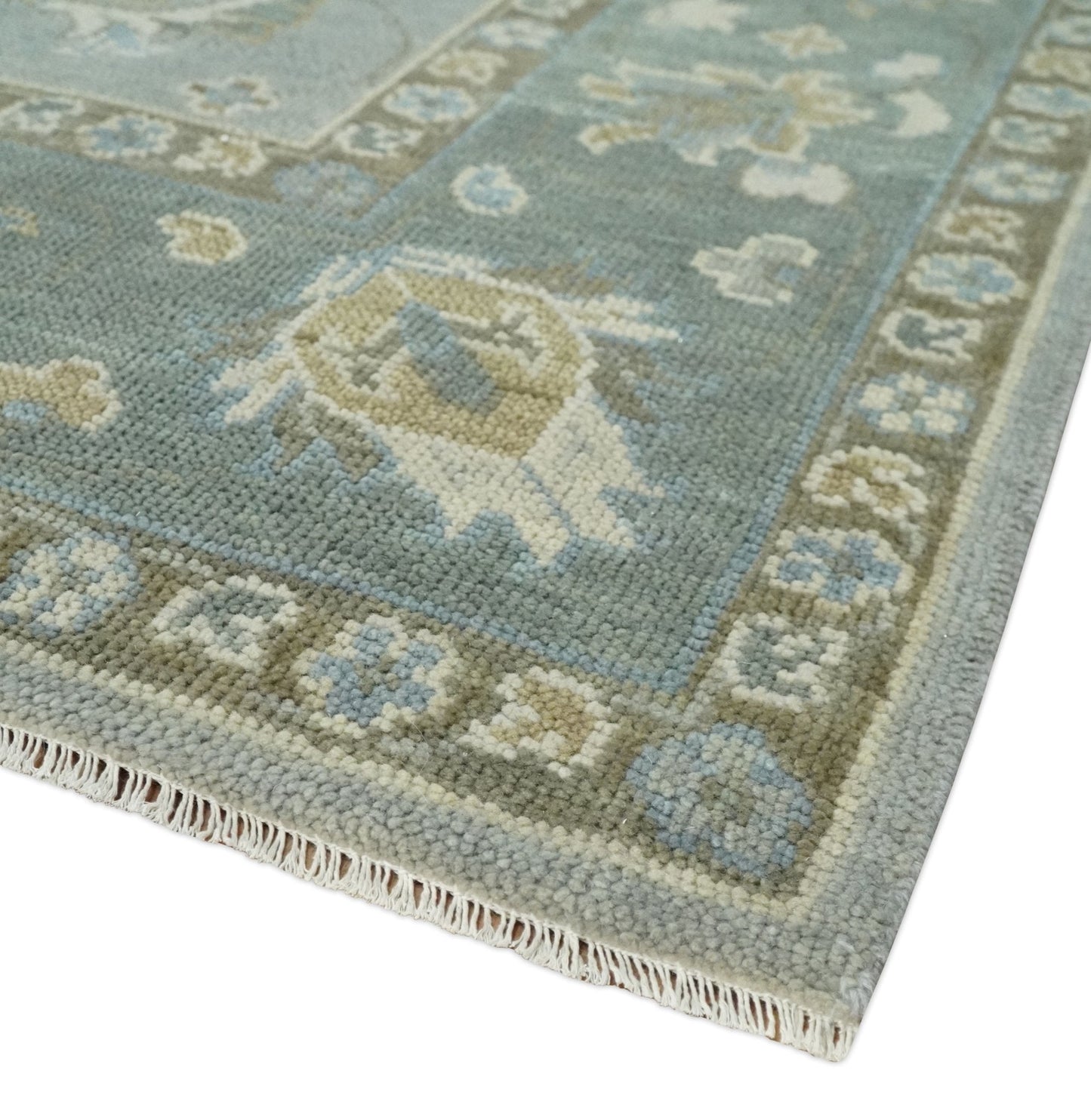 Silver and Brown Antique Traditional Floral Oushak wool area Rug