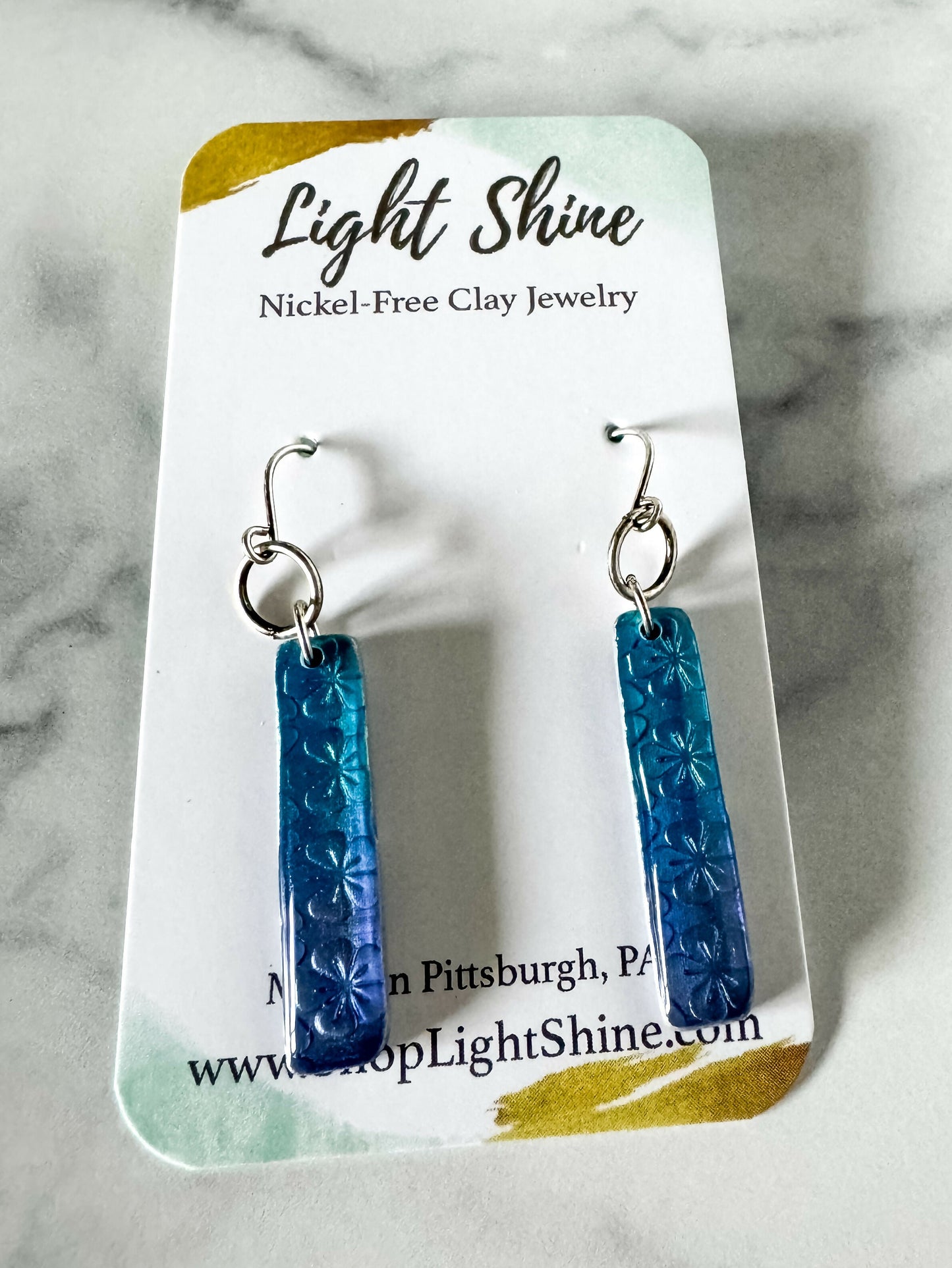 Blue Clay Floral Stick Dangle Earring