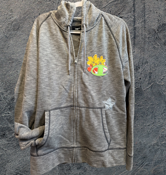 Reloved & Upcycled Gray Zip Hoodie Medium