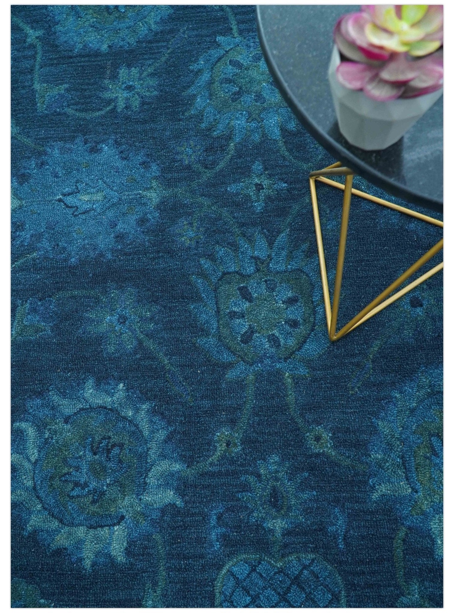 Sky Custom Made Blue Traditional Oushak Design Overdyed Wool Rug