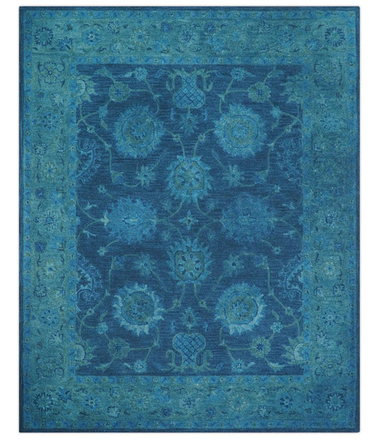 Sky Custom Made Blue Traditional Oushak Design Overdyed Wool Rug
