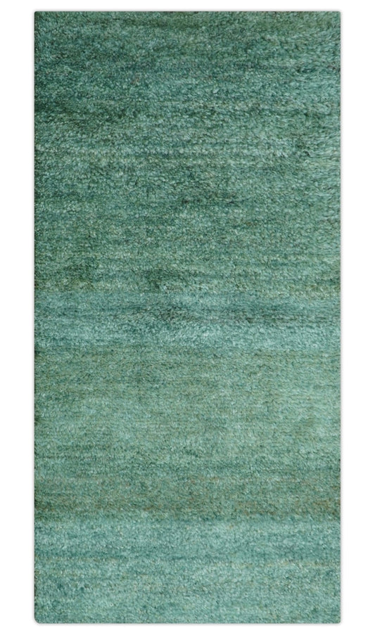 Solid Green Hand knotted Contemporary Custom Made wool Area Rug