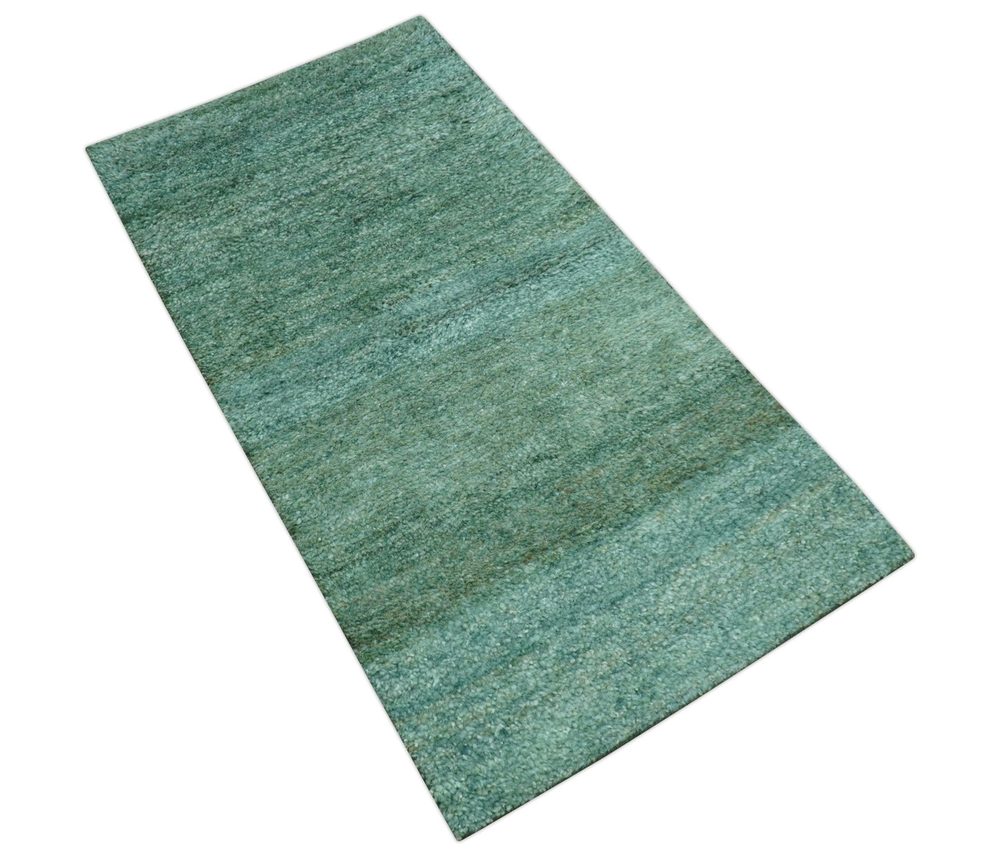 Solid Green Hand knotted Contemporary Custom Made wool Area Rug