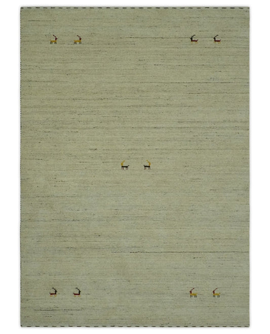 Solid Plain Beige and Charcoal Hand loom Multi size wool area Rug