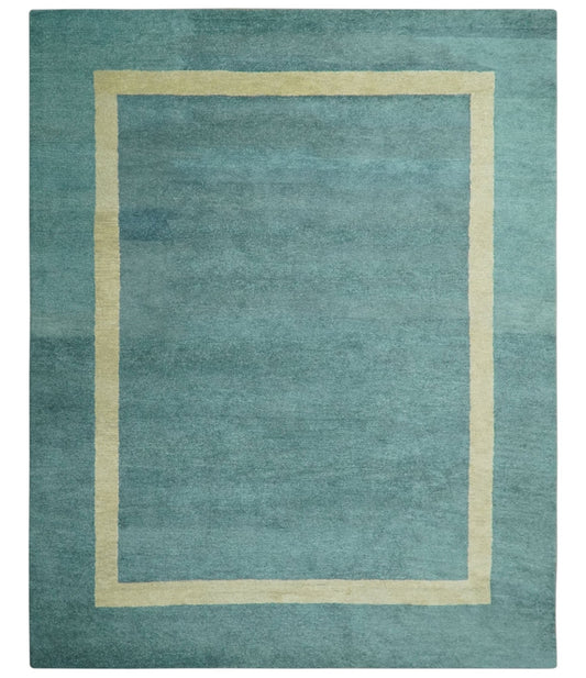 Solid Plain Blue Modern Hand Tufted 8x10 wool area rug