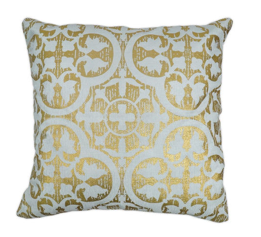 Square Geometric Printed Modern Contemporary Accent Gold and White Pillow Cover | PL08