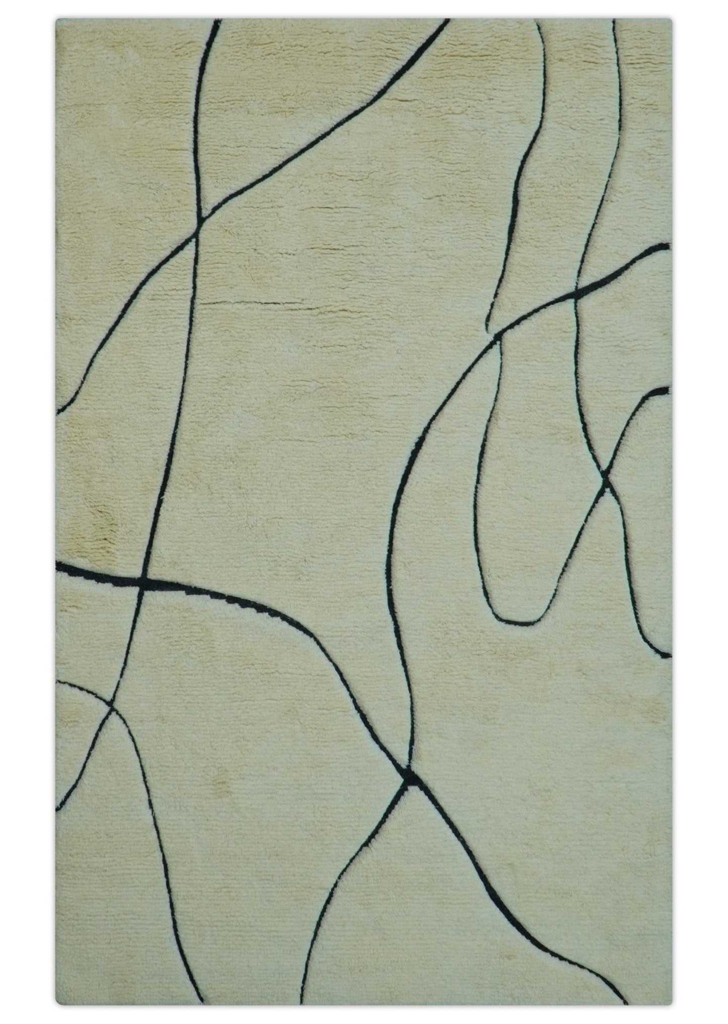 Strokes Custom Made Contemporary Cream Hand Knotted Wool Rug