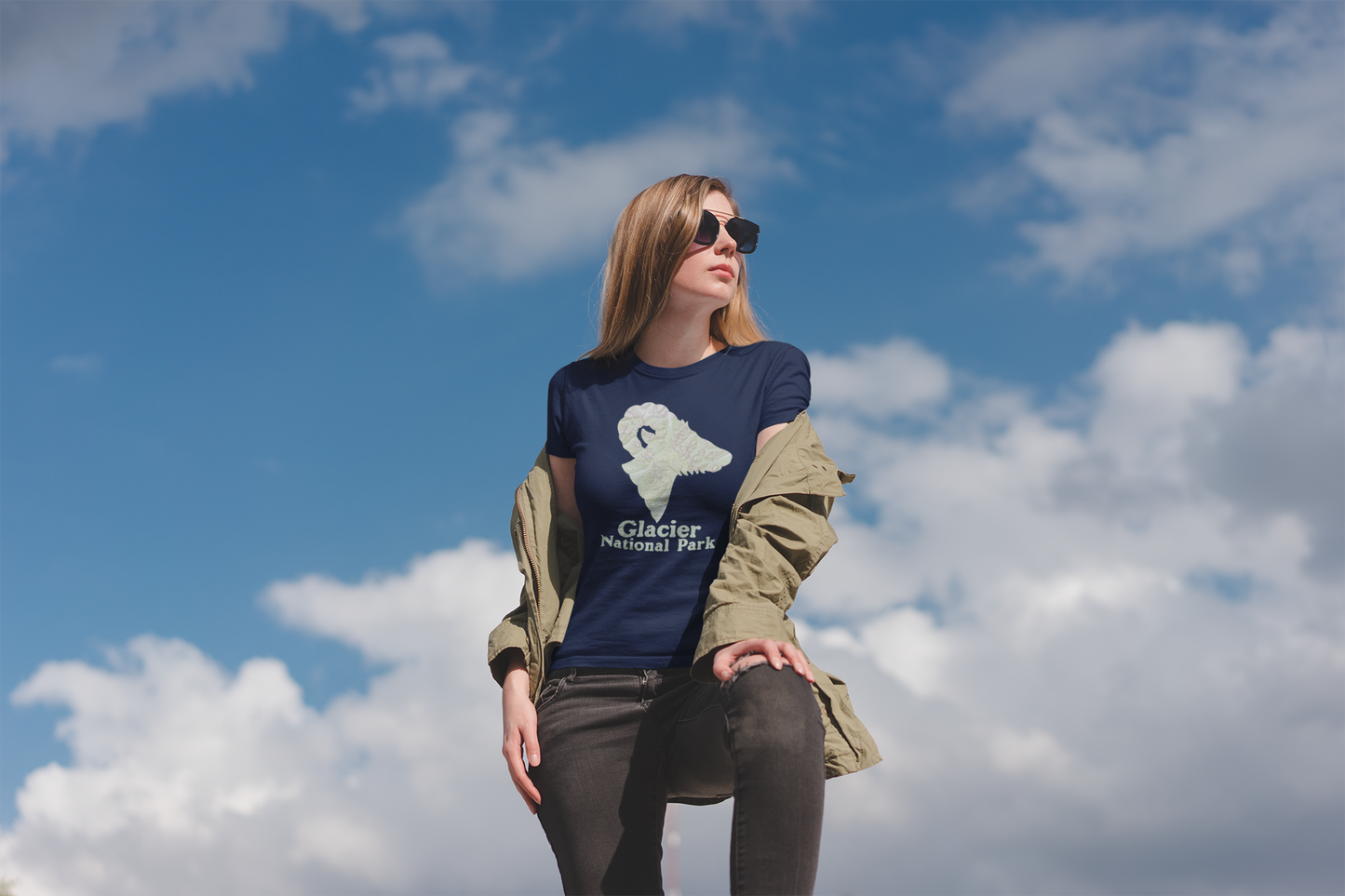 Glacier National Park Topographic Big Horned Sheep Map Unisex Fit Soft T-Shirt