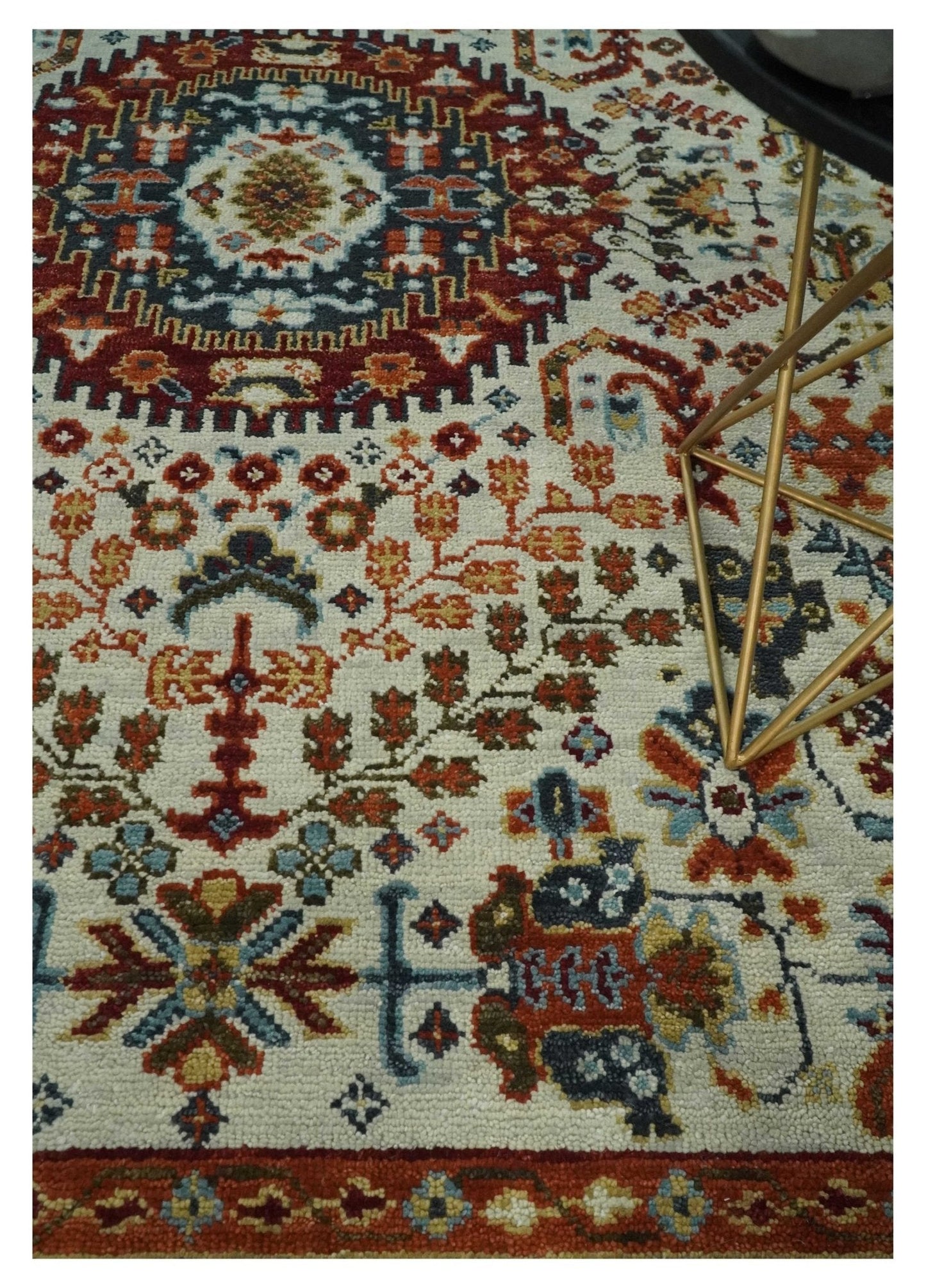 Tabriz Antique Hand Knotted Ivory, Charcoal and Rust Modern Traditional Multi Size Wool Rug