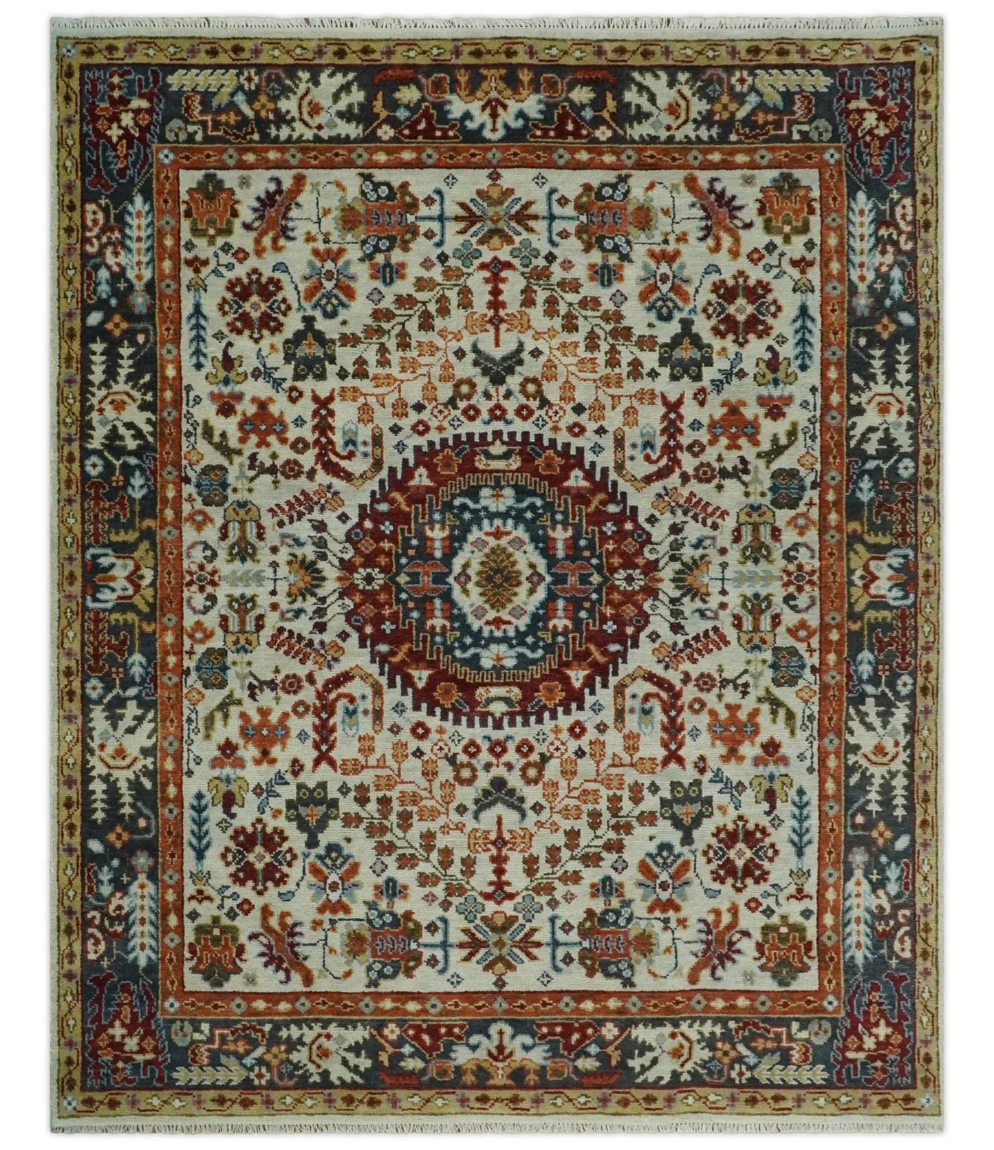 Tabriz Antique Hand Knotted Ivory, Charcoal and Rust Modern Traditional Multi Size Wool Rug
