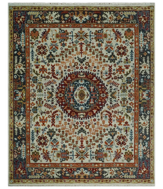 Tabriz Antique Hand Knotted Ivory, Charcoal and Rust Modern Traditional Multi Size Wool Rug