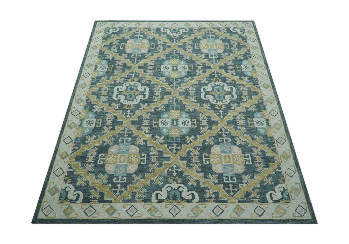 Taj Custom Made Teal Traditional Design Hand Tufted Wool Rug