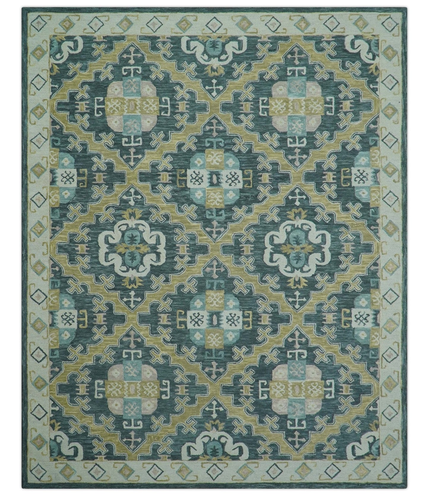 Taj Custom Made Teal Traditional Design Hand Tufted Wool Rug