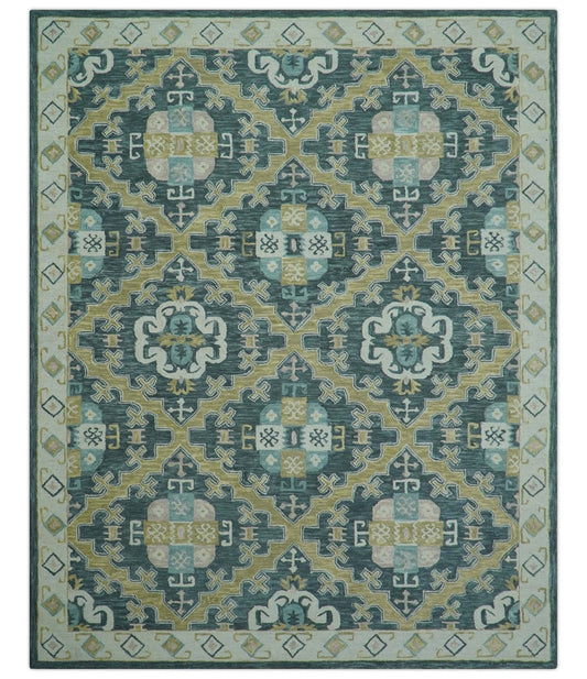 Taj Custom Made Teal Traditional Design Hand Tufted Wool Rug