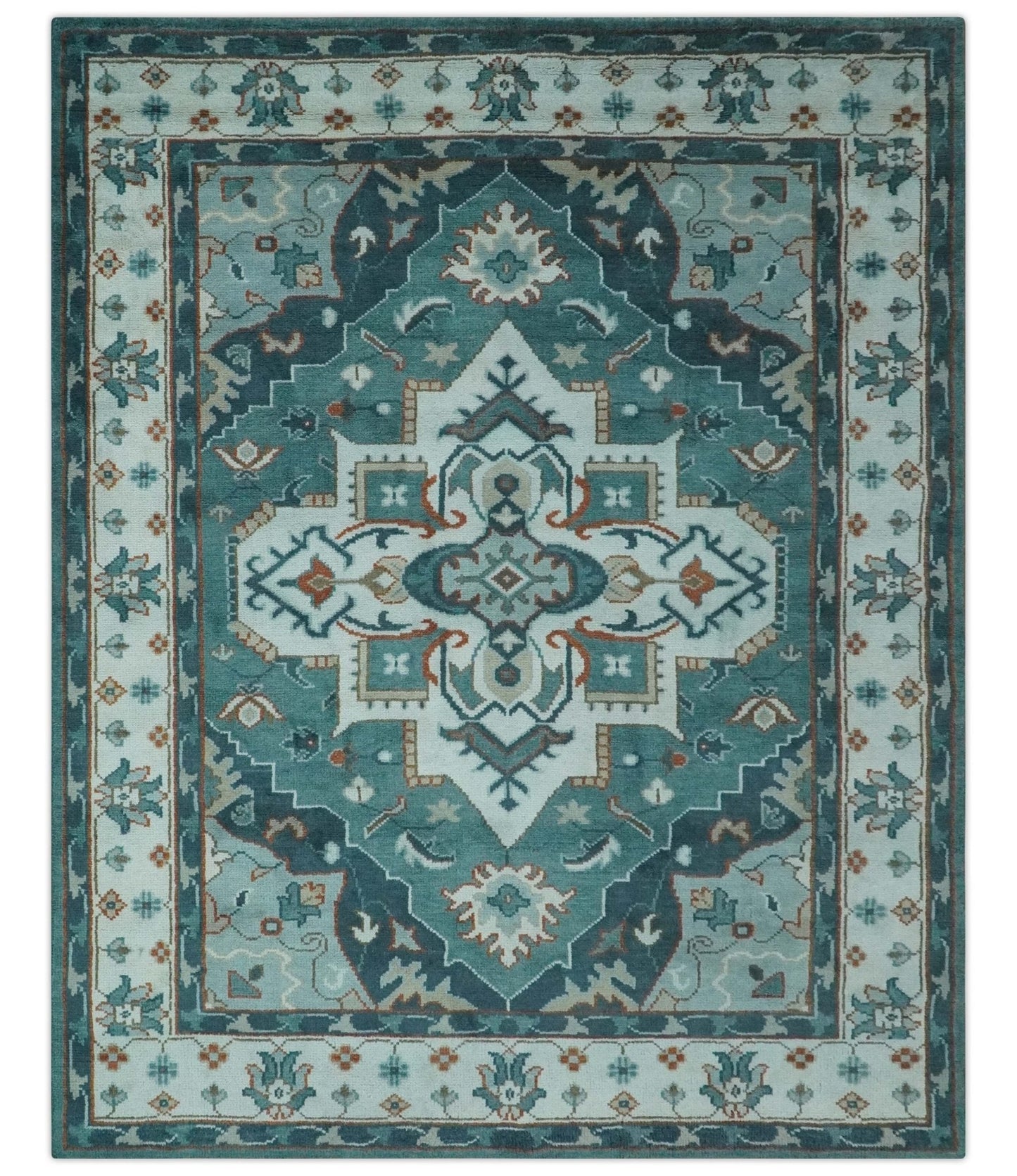Teal and Silver Traditional Heriz Floral Hand Knotted Multi Size wool Area Rug