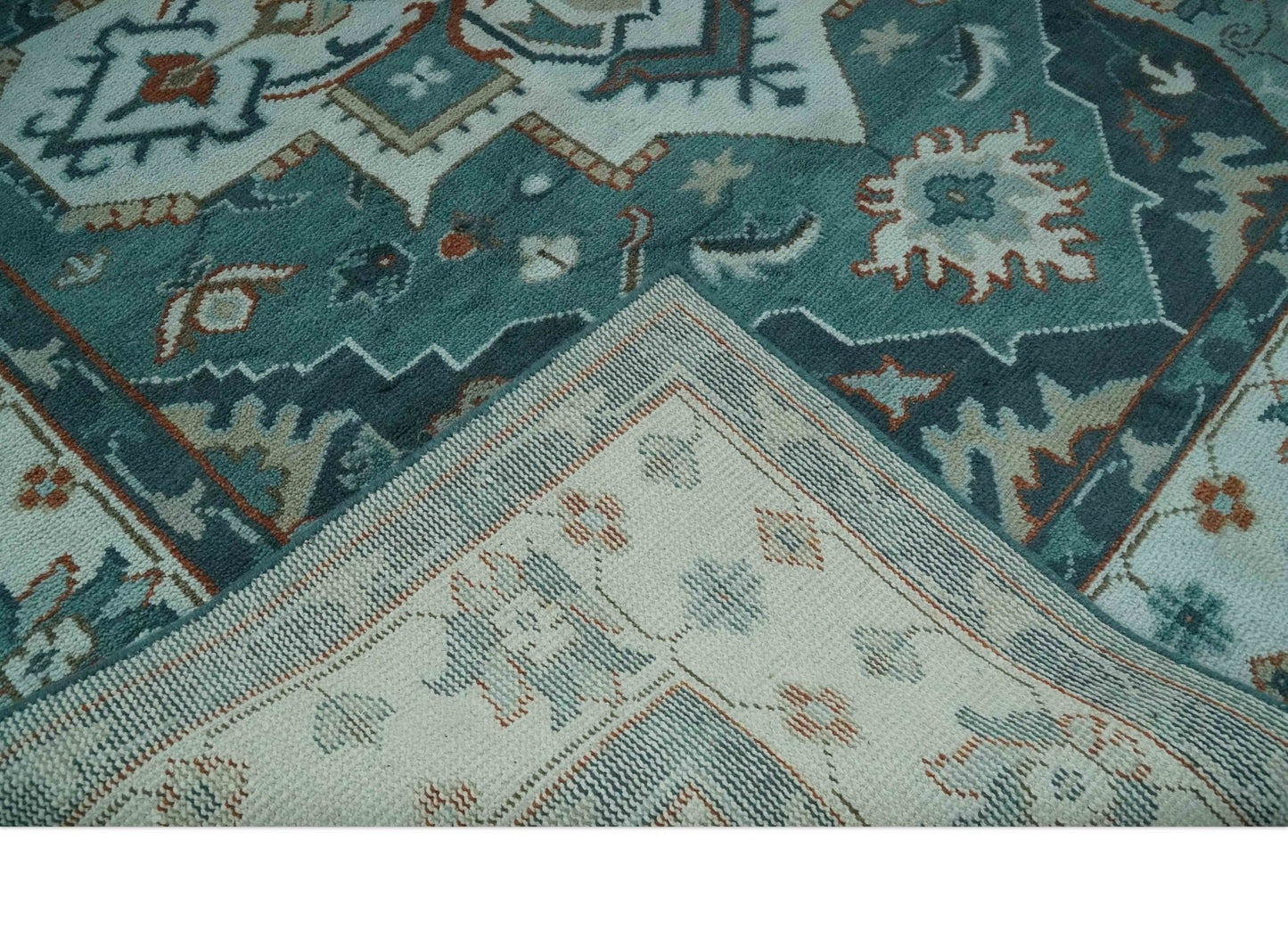 Teal and Silver Traditional Heriz Floral Hand Knotted Multi Size wool Area Rug