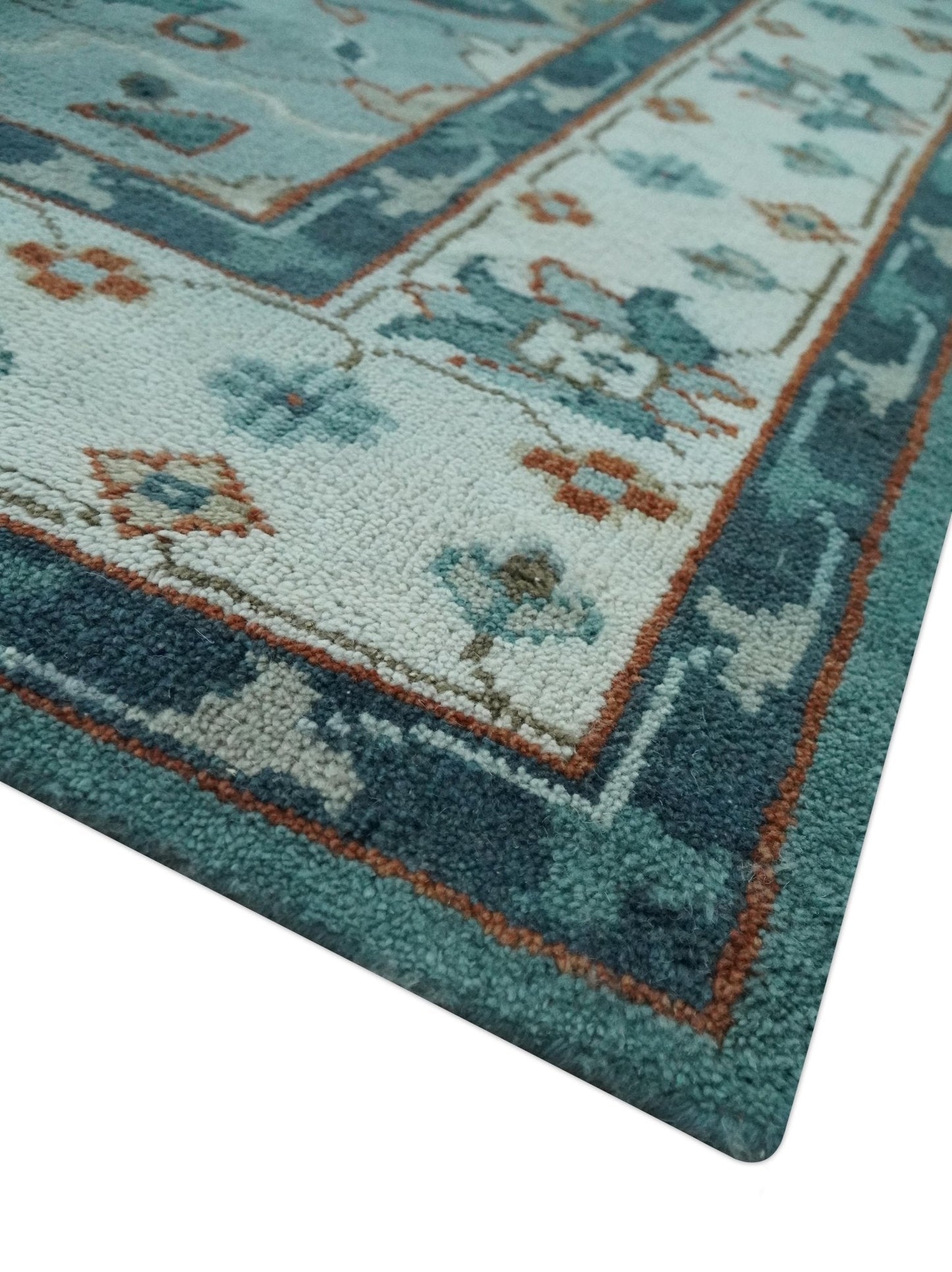 Teal and Silver Traditional Heriz Floral Hand Knotted Multi Size wool Area Rug