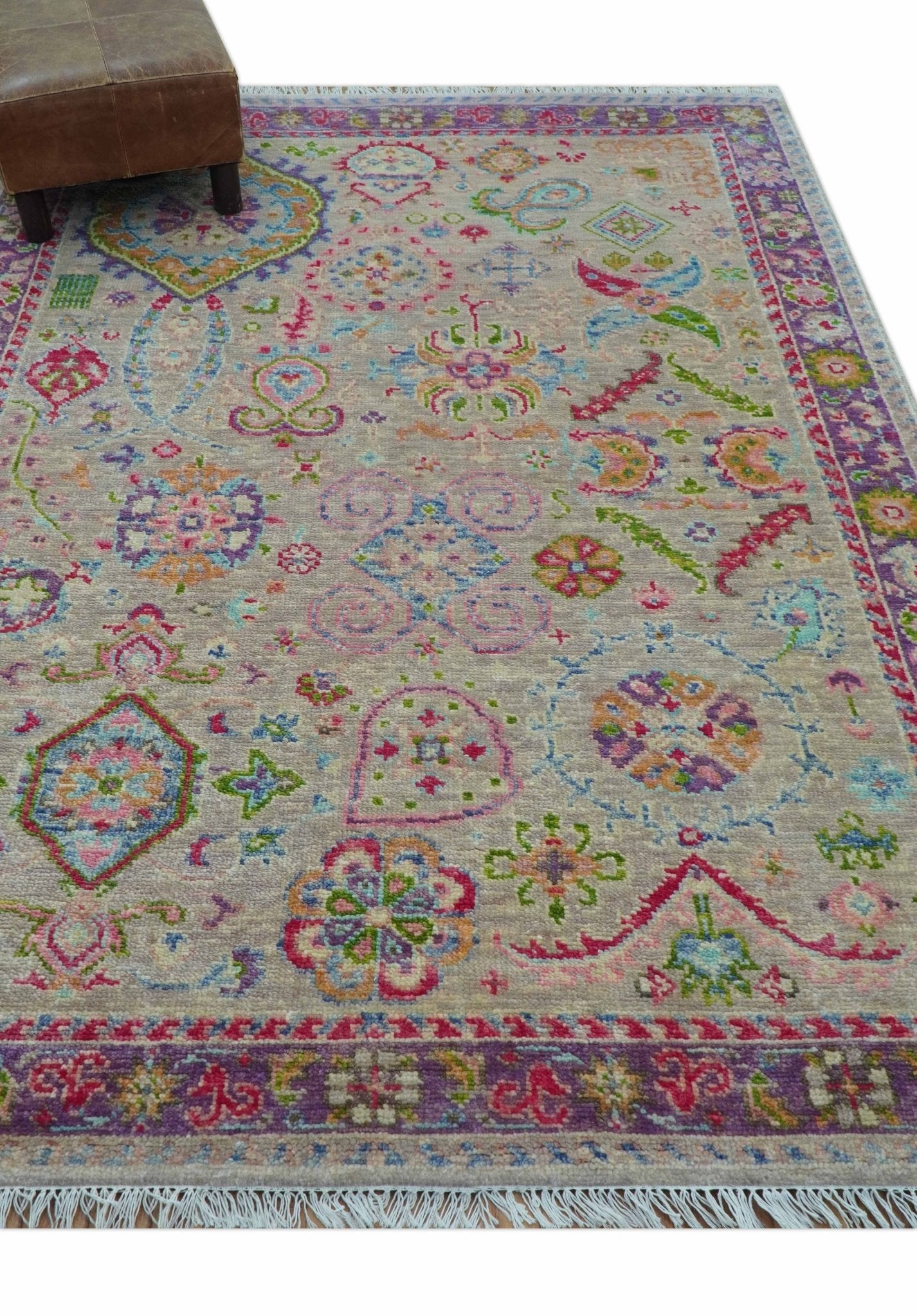 Terra Custom Made Traditional Tribal Design Beige And Pink Hand Knotted Wool Rug
