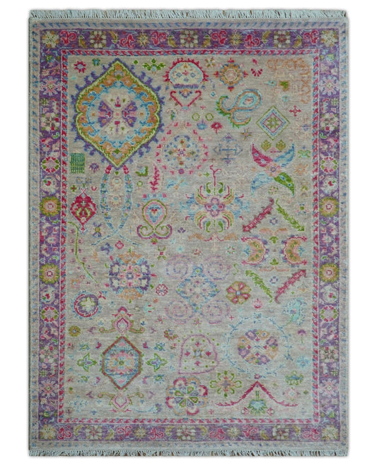 Terra Custom Made Traditional Tribal Design Beige And Pink Hand Knotted Wool Rug