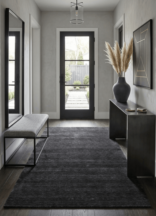 Terrain Hand Loomed Modern Charcoal Solid Design Wool Area Rug