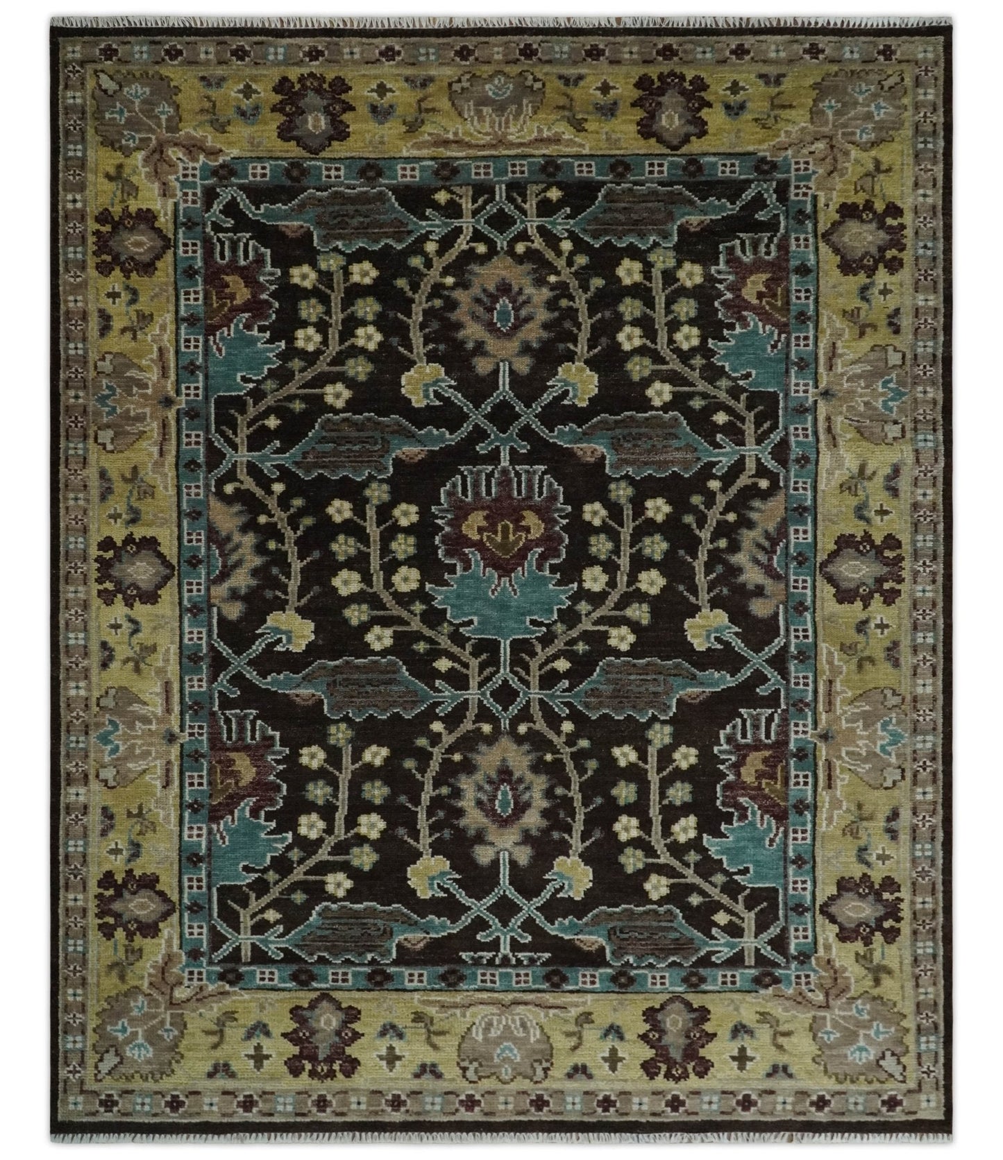 Traditional Black, Beige and Blue Antique Style Hand knotted Wool Area Rug
