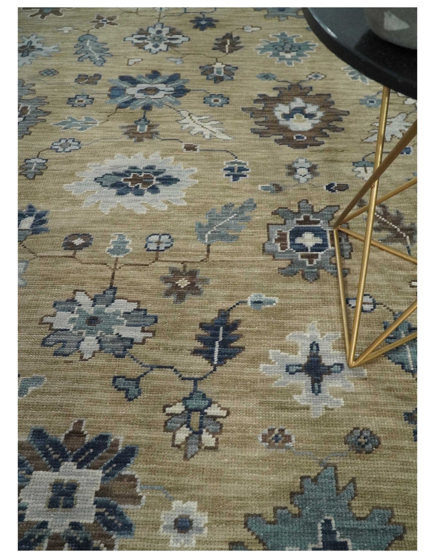 Traditional Beige and Gray Multi Size  Turkish Knot Antique Style Floral Hand knotted Oushak Wool Area Rug