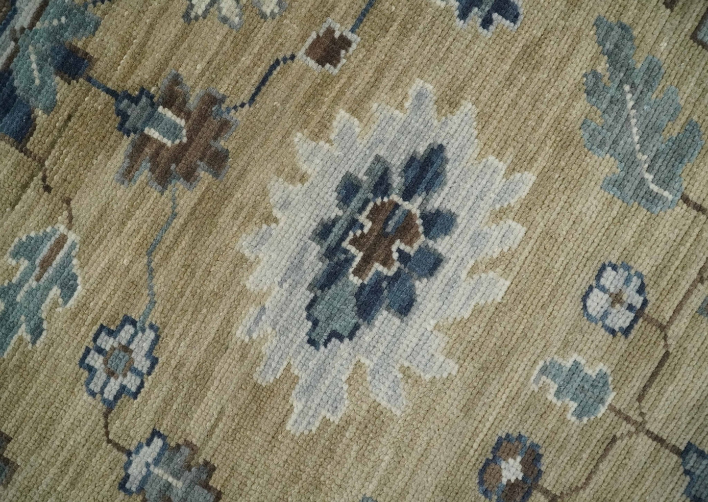 Traditional Beige and Gray Multi Size  Turkish Knot Antique Style Floral Hand knotted Oushak Wool Area Rug