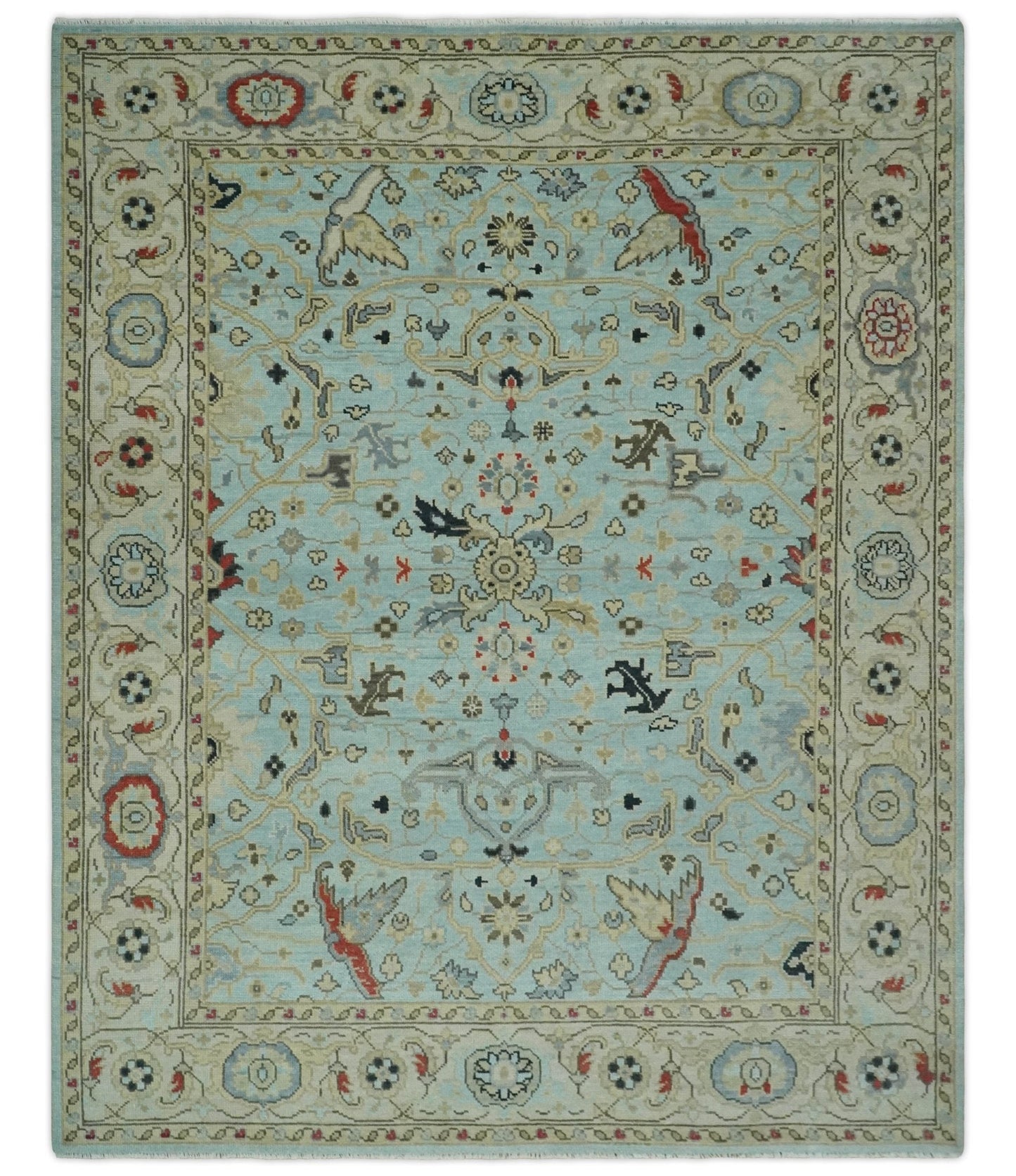 Traditional Floral Blue, Ivory and Beige Oriental Oushak Multi size wool Area Rug