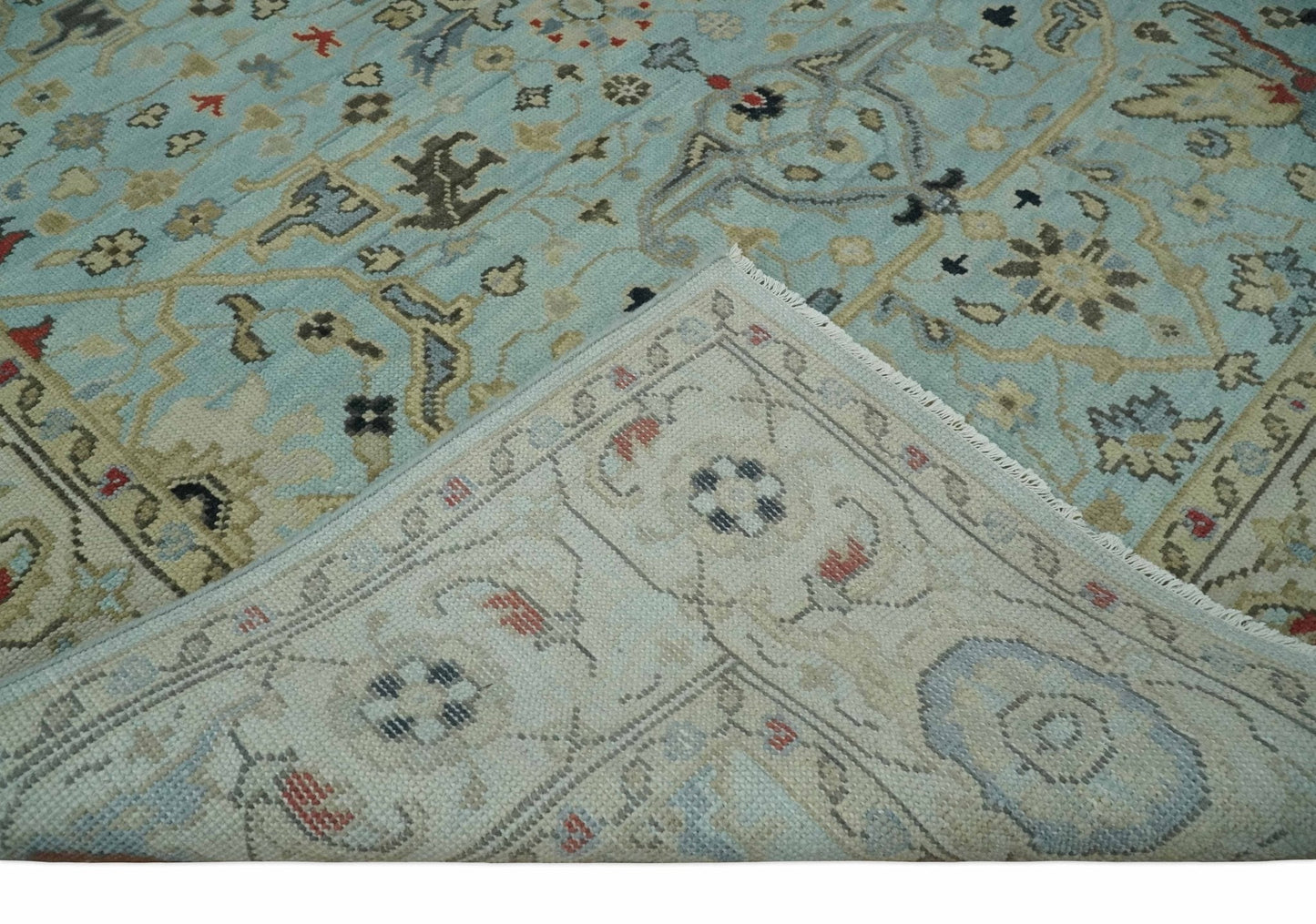 Traditional Floral Blue, Ivory and Beige Oriental Oushak Multi size wool Area Rug