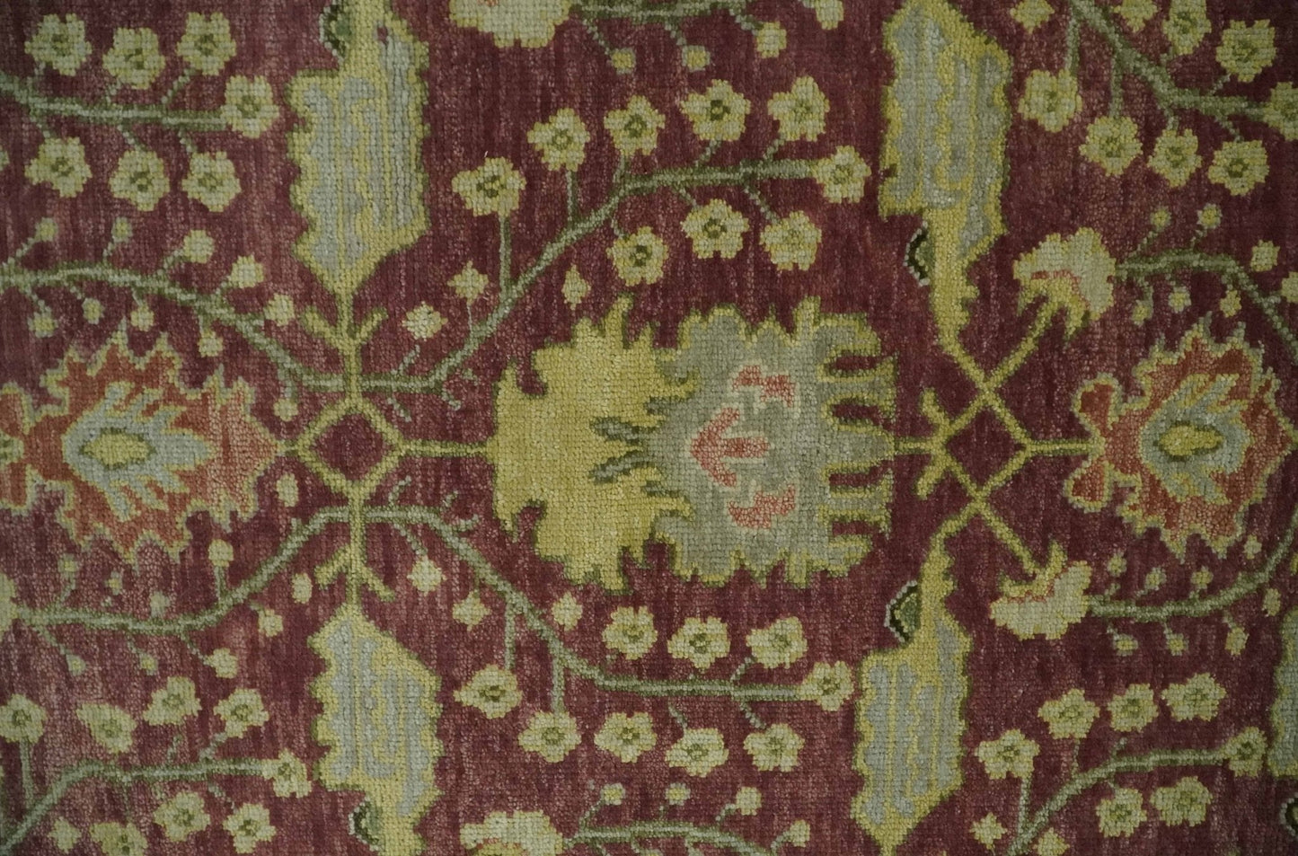 Traditional Maroon, Green and Beige Antique Donegal Design Hand knotted Area Rug