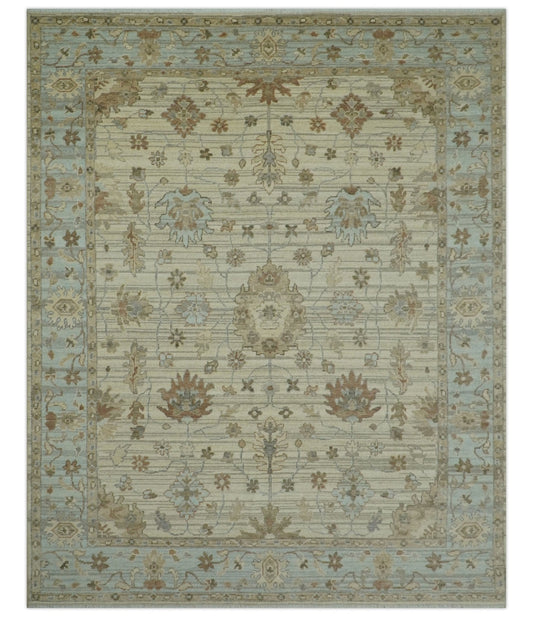 Traditional Oushak  Beige, Brown And Blue Hand Knotted Custom Made Wool rug