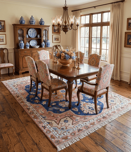Traditional Serapi Design Blue And Pink Hand Knotted Wool Area Rug