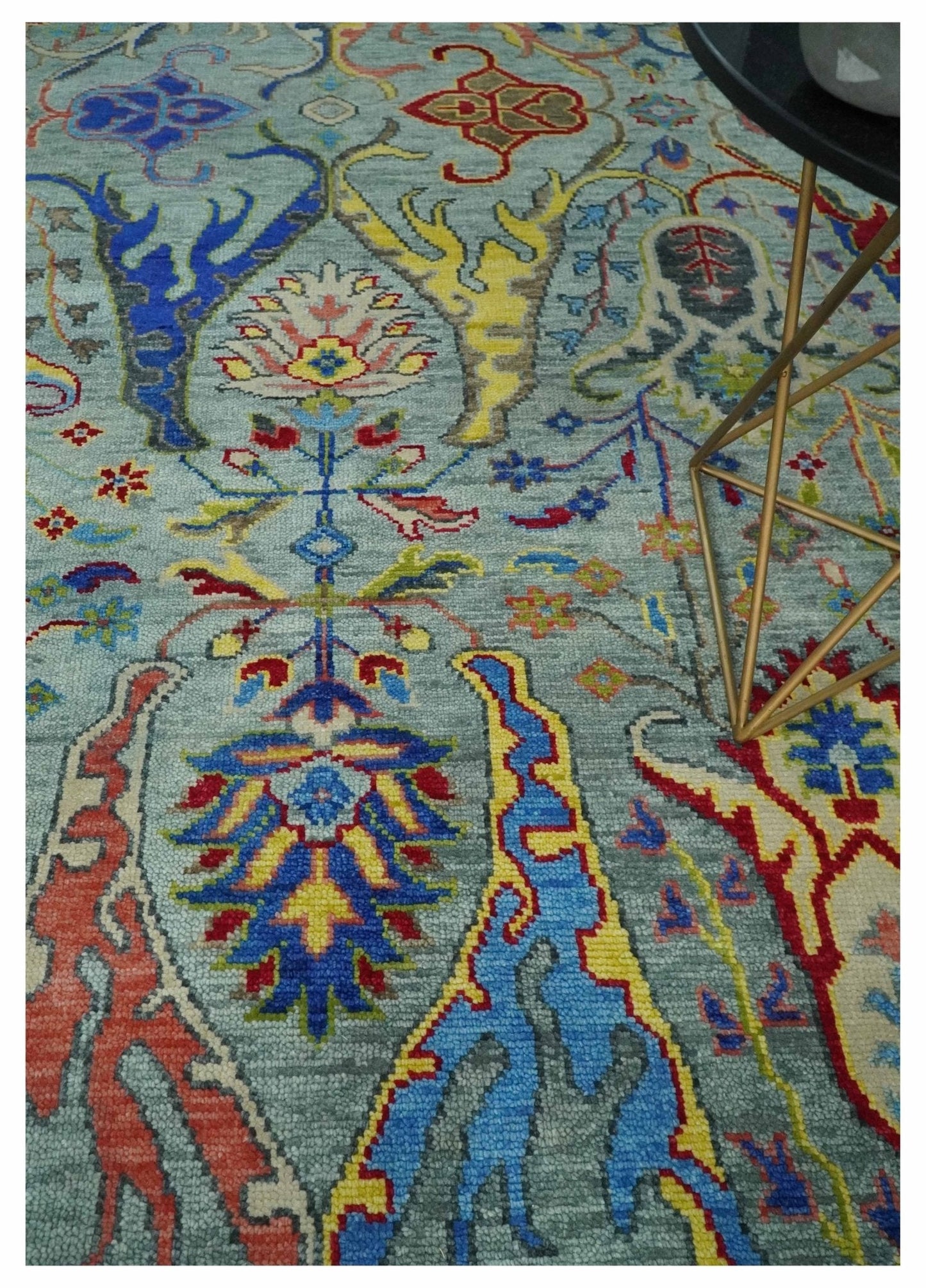 Traditional Silver and Blue Antique Style Colorful Hand knotted wool Area Rug