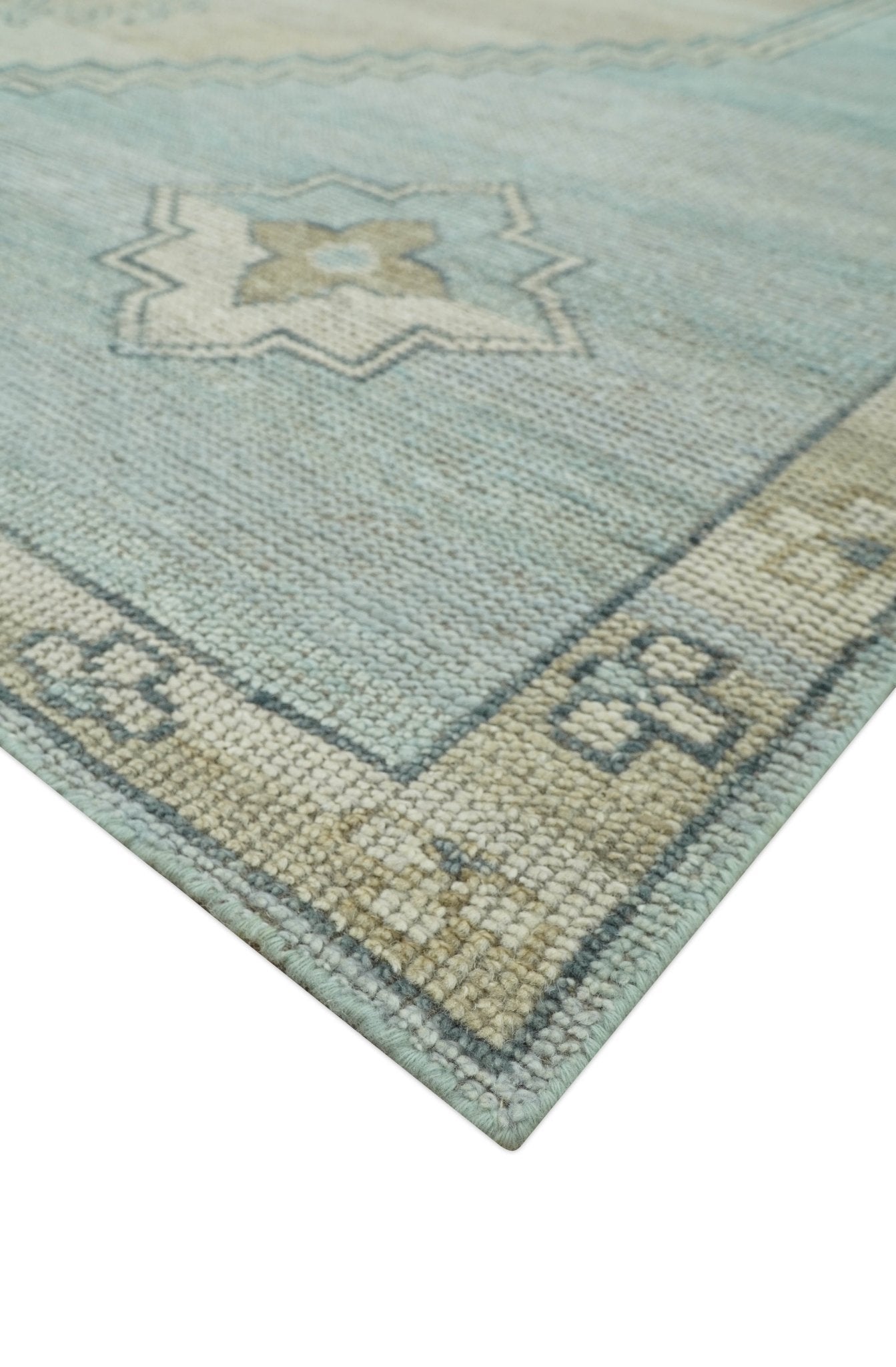 Traditional Medallion Design Blue and Beige Hand Knotted Wool Rug Custom Made