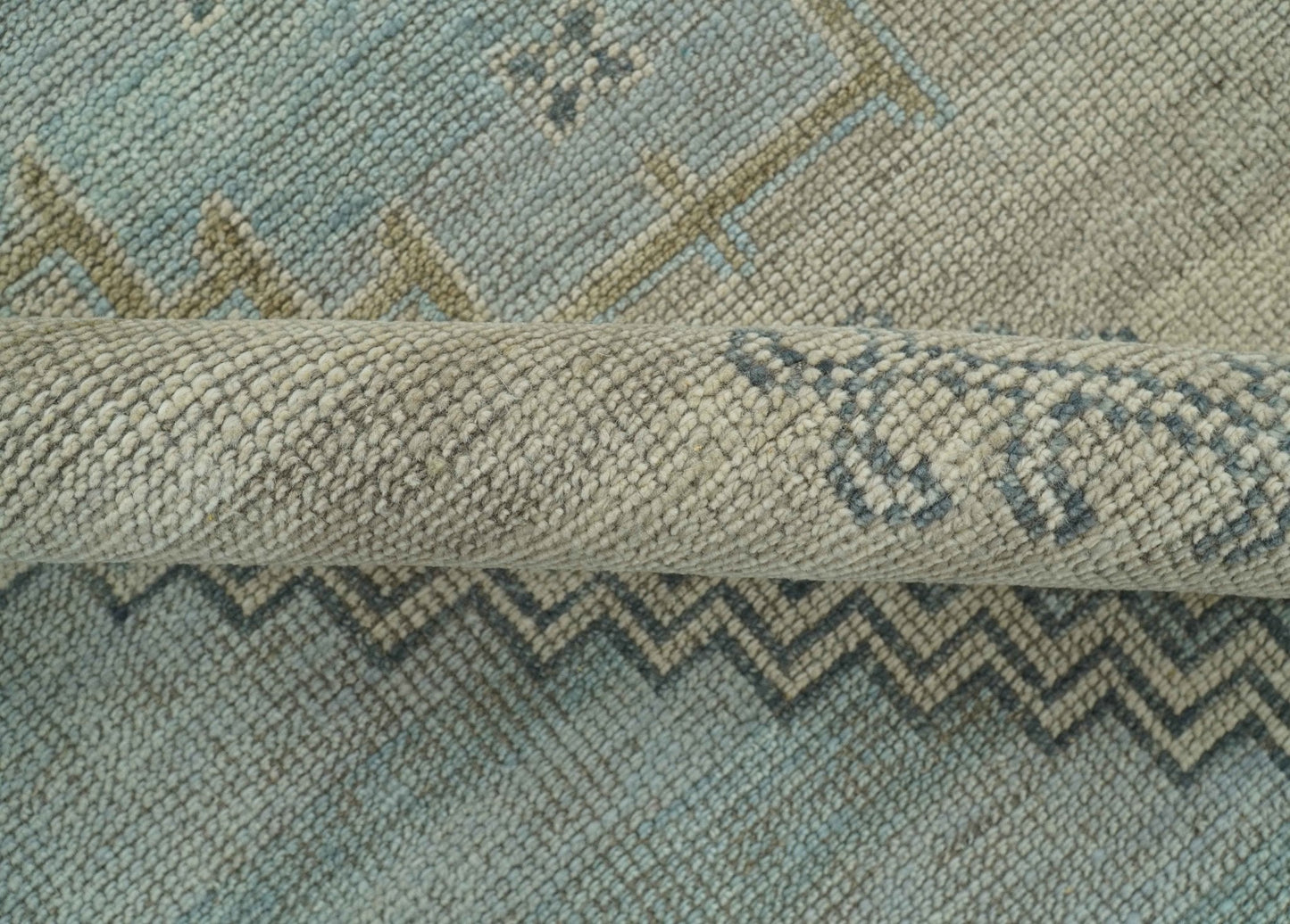 Traditional Medallion Design Blue and Beige Hand Knotted Wool Rug Custom Made
