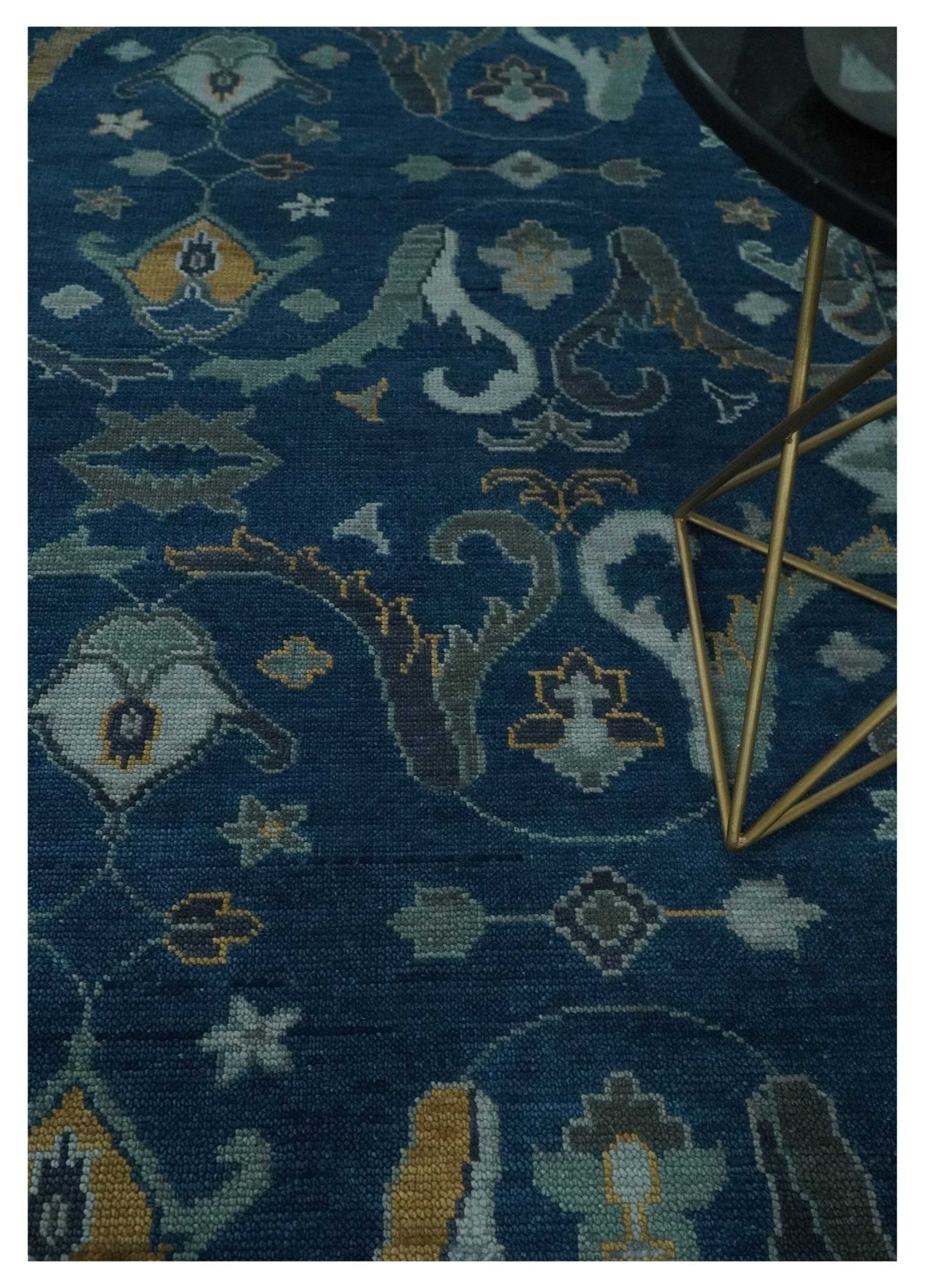 Traditional Turkish Design Hand Knotted Oriental Oushak Blue and Aqua Wool Area Rug