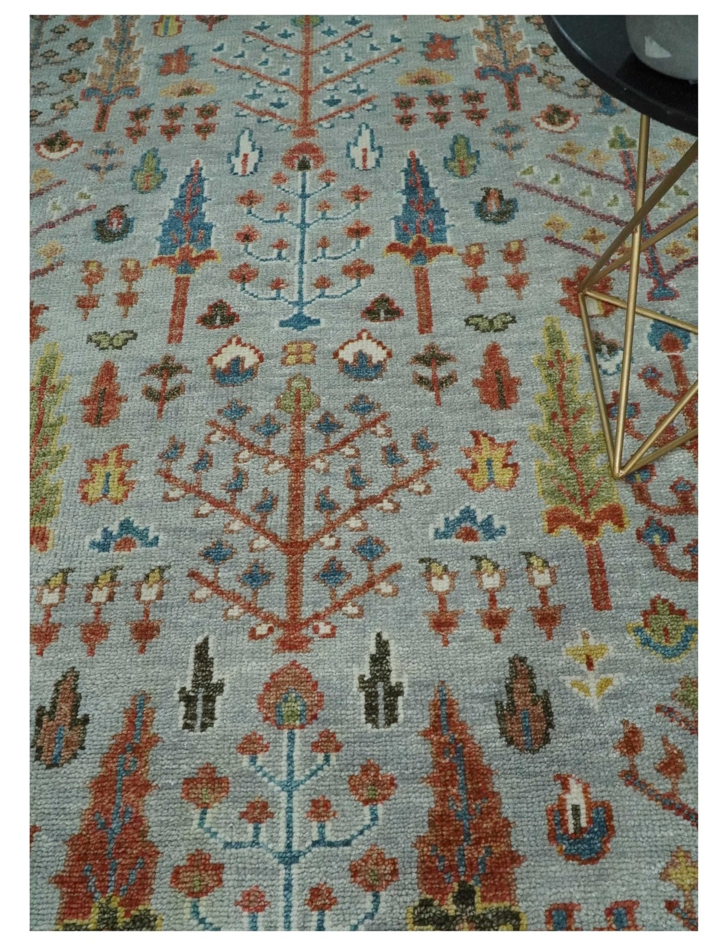 Tree of Life Multi Size Hand Knotted Silver, Brown and Rust Traditional Vintage Oushak Wool Rug