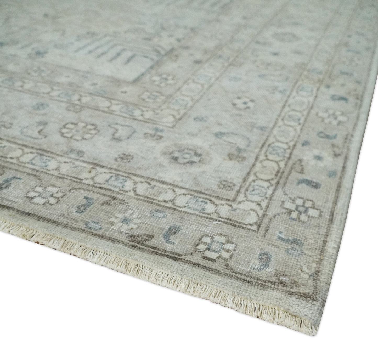 Tree of life Antique Distressed Finished Gray and Silver Low Pile Multi Size wool Area Rug