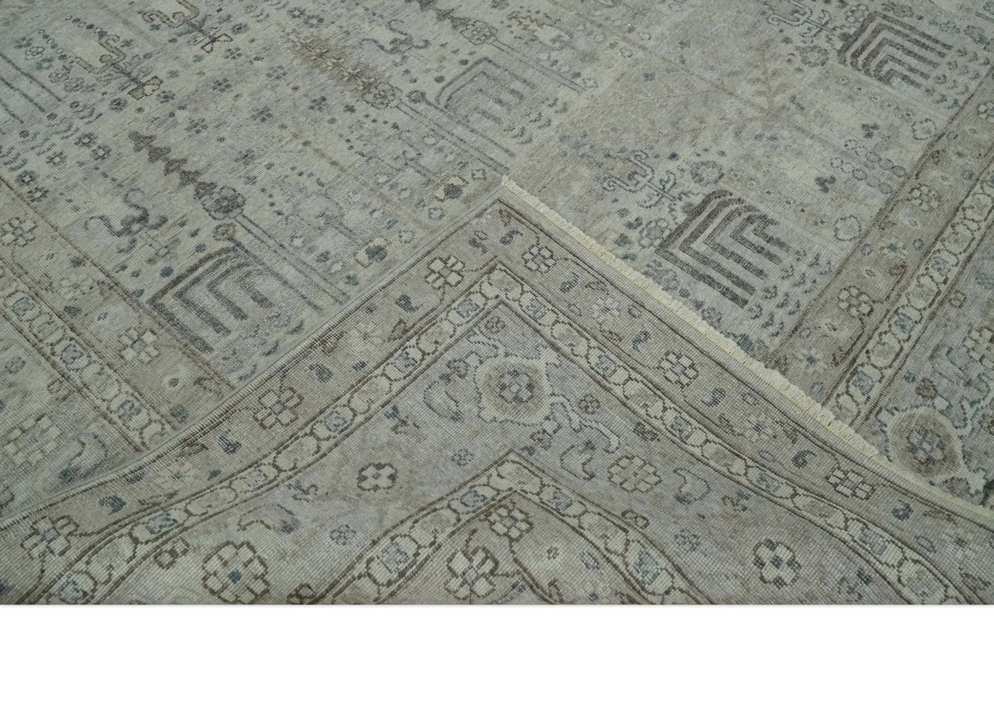 Tree of life Antique Distressed Finished Gray and Silver Low Pile Multi Size wool Area Rug