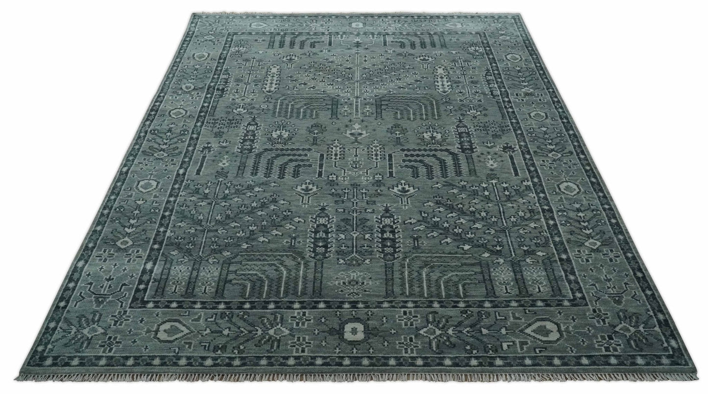 Tree of life Gray, Charcoal and Ivory Hand knotted Traditional Floral Multi Size wool Area Rug