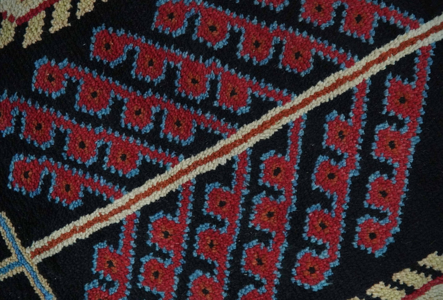 Tree of life Vibrant colorful Black, Beige, Peach and Blue Hand Knotted Traditional Oushak Custom Made wool area Rug