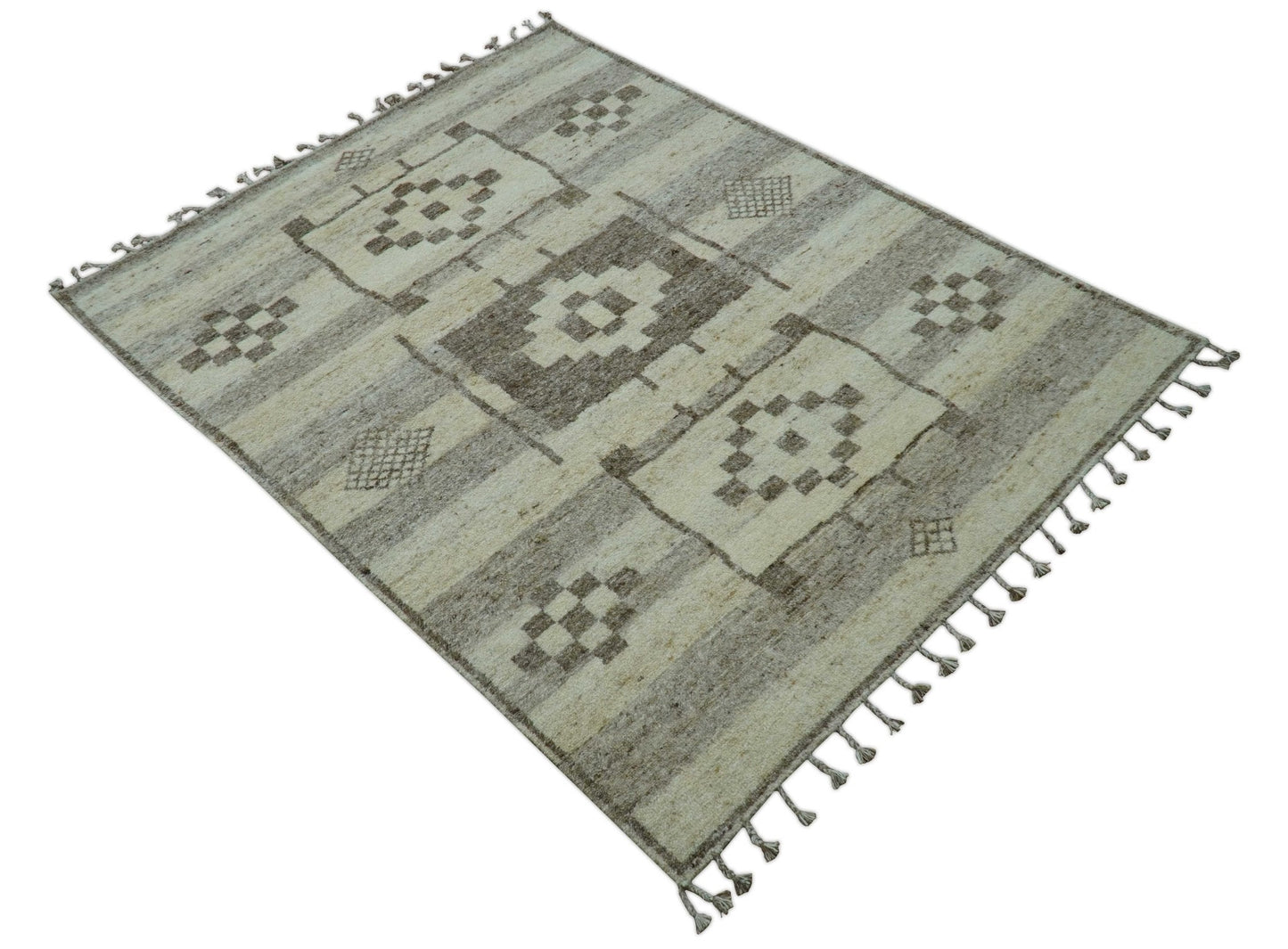 Tribal Custom Made Contemporary Beige Hand knotted Wool Area Rug