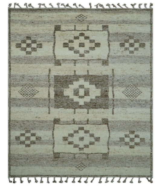 Tribal Custom Made Contemporary Beige Hand knotted Wool Area Rug