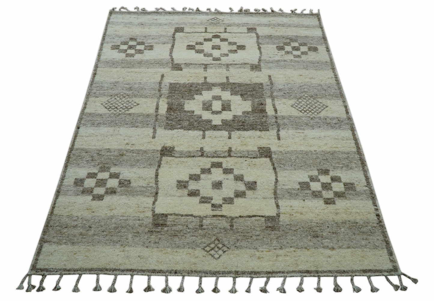 Tribal Custom Made Contemporary Beige Hand knotted Wool Area Rug