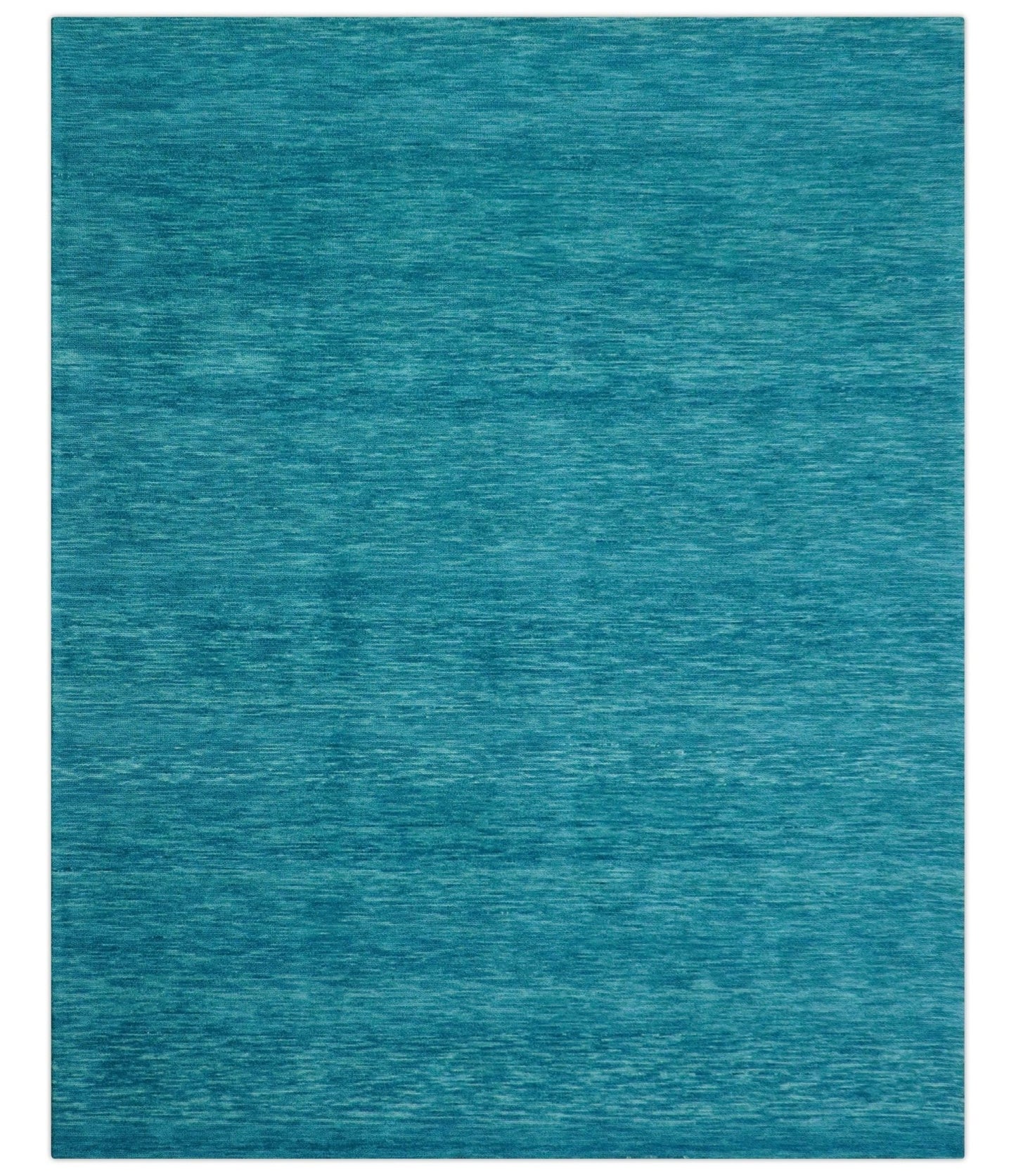 Trident Custom Made Solid Modern Blue Hand Tufted Wool Area Rug