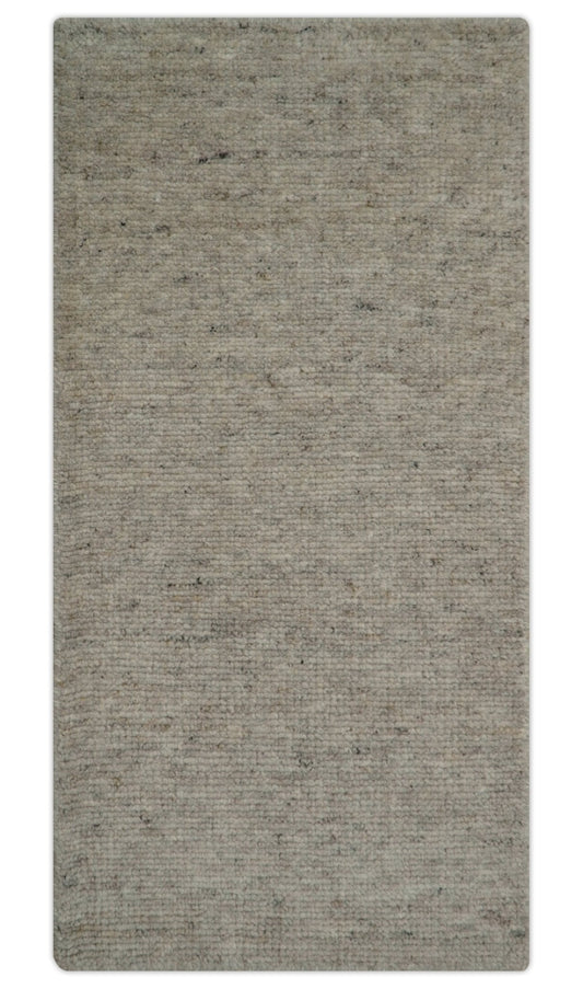 Tulu Modern Solid Beige Hand Knotted Wool Area Rug