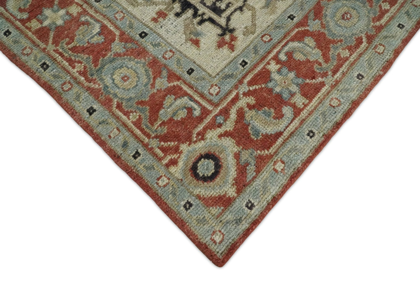 Traditional Heriz Rust And Beige Hand Knotted Wool Area Rug