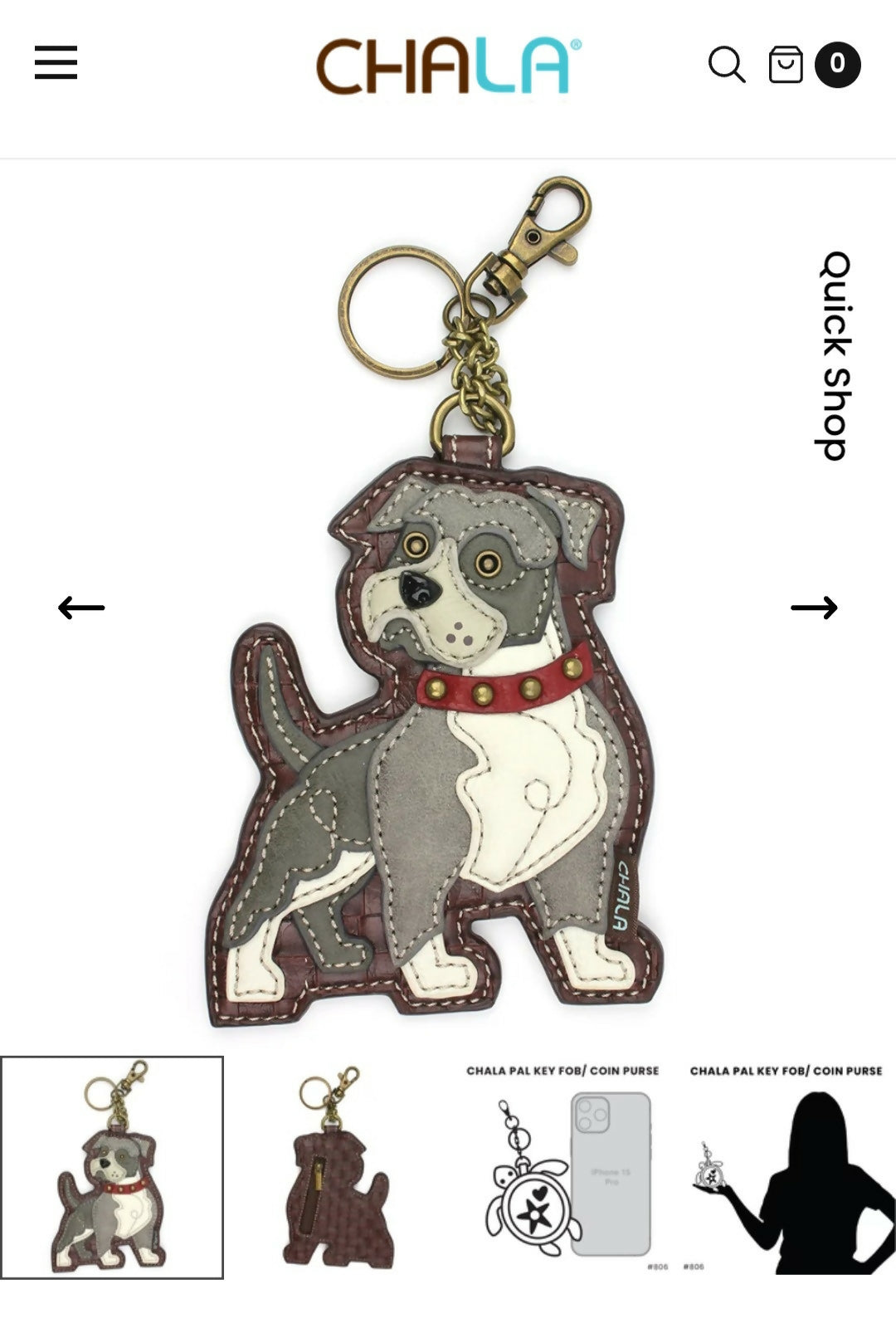 Anytime Crystals Chala Handbags Fob/Coin Purse - Pit Bull