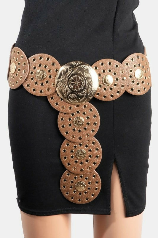 Brown Western Faux Leather Disc Belt